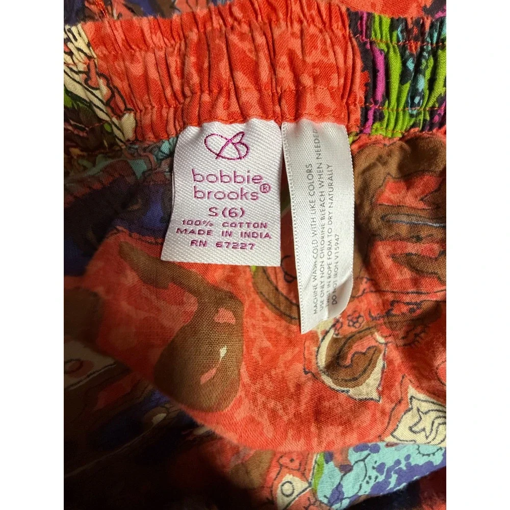 Bobbie Brooks Paisley Patchwork Tiered Midi Skirt Red Multi Cotton Small 6